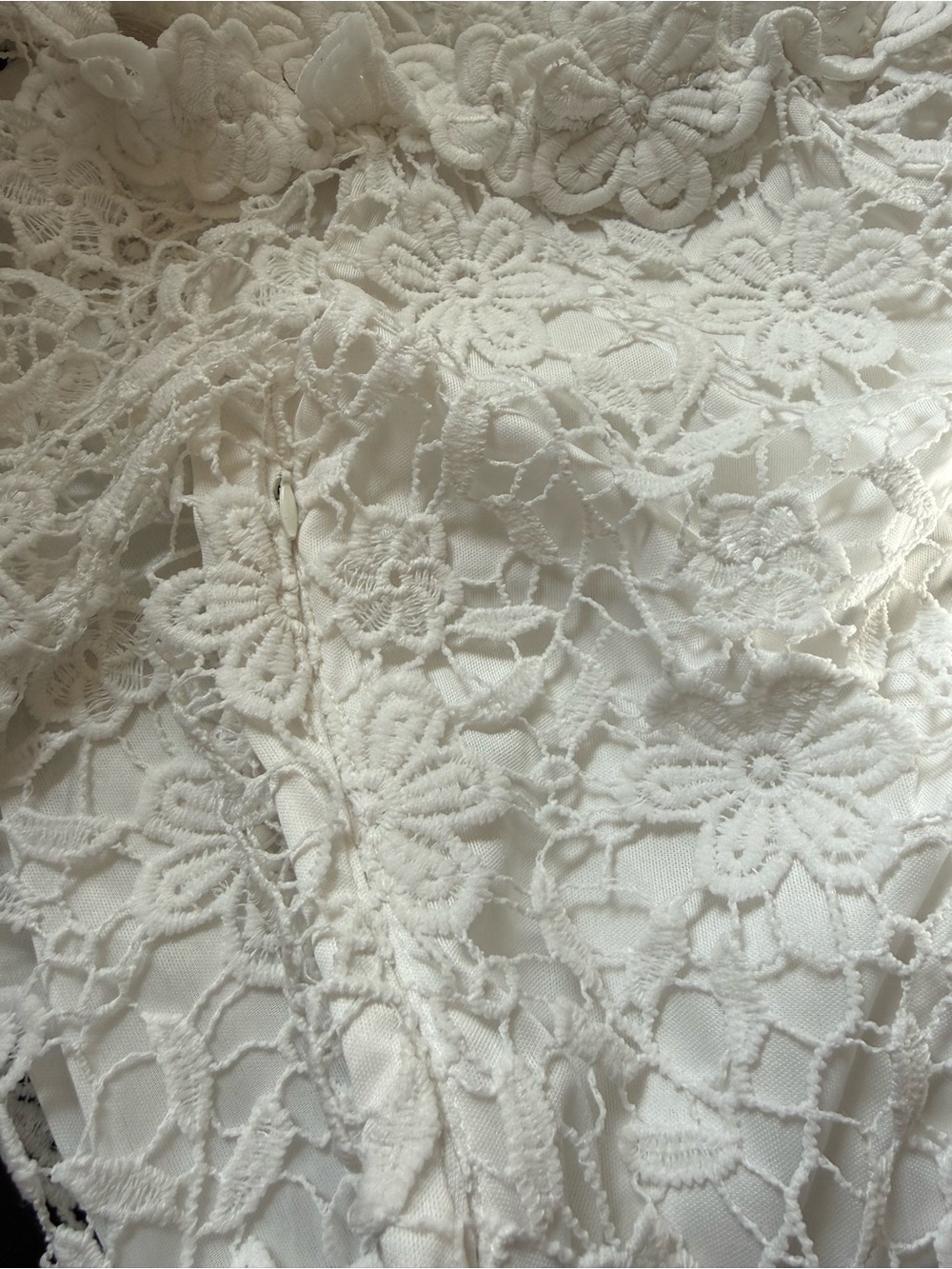 Auxo Collection White Floral Lace Off Shoulder Dress Size S Bell Sleeve - Picture 9 of 13